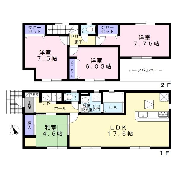 Floor plan. (1 Building), Price 28,900,000 yen, 4LDK, Land area 132.65 sq m , Building area 98.55 sq m
