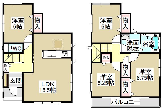 Floor plan. (Building 2), Price 21,800,000 yen, 4LDK, Land area 110.98 sq m , Building area 94 sq m
