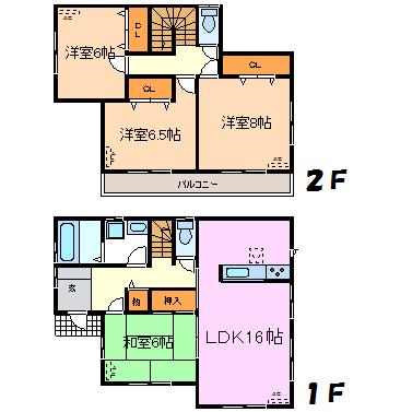 Floor plan. (1 Building), Price 35,800,000 yen, 4LDK, Land area 136.58 sq m , Building area 104.34 sq m