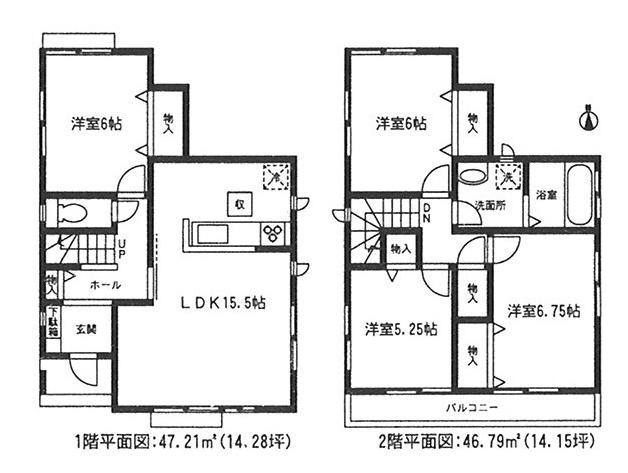 Floor plan. (Building 2), Price 21,800,000 yen, 4LDK, Land area 110.98 sq m , Building area 94 sq m