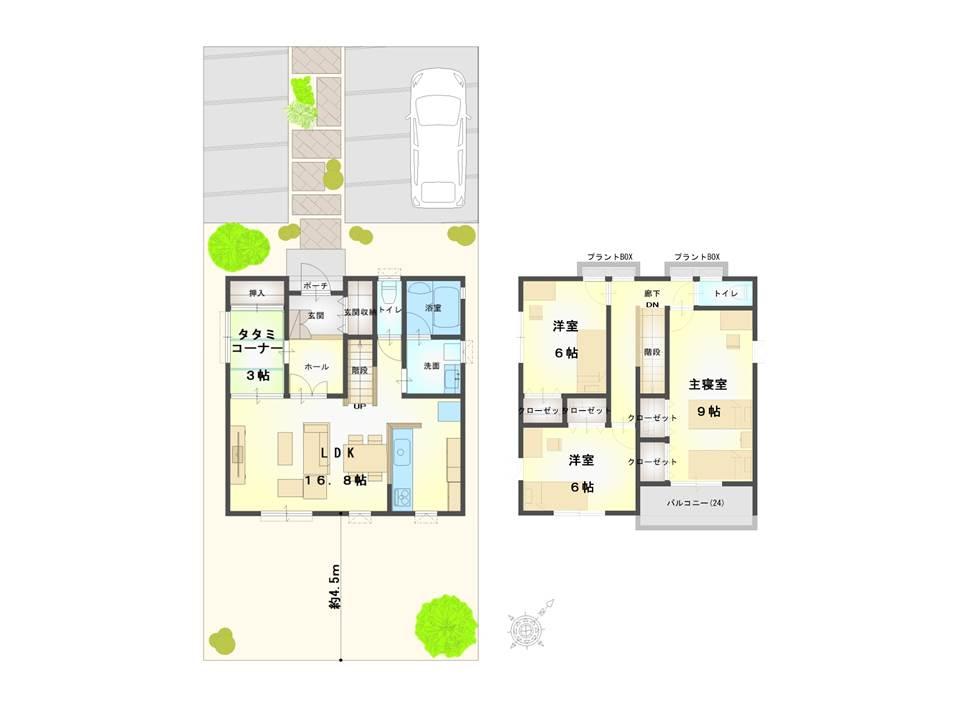 Compartment view + building plan example. Building plan example (C No. land) 3LDK, Land price 21 million yen, Land area 161.65 sq m , Building price 18,800,000 yen, Building area 105.16 sq m