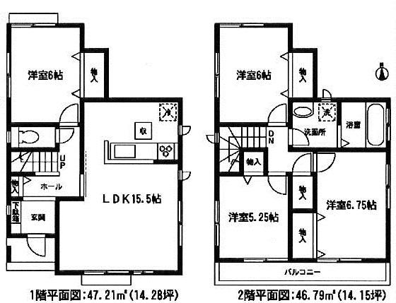 Floor plan. (Building 2), Price 22,800,000 yen, 4LDK, Land area 110.98 sq m , Building area 94 sq m