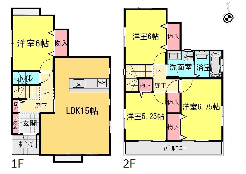 Floor plan. (Building 2), Price 21,800,000 yen, 4LDK, Land area 110.83 sq m , Building area 94 sq m