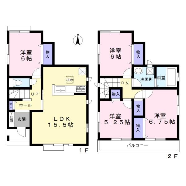 Floor plan. (Building 2), Price 21,800,000 yen, 4LDK, Land area 110.98 sq m , Building area 94 sq m