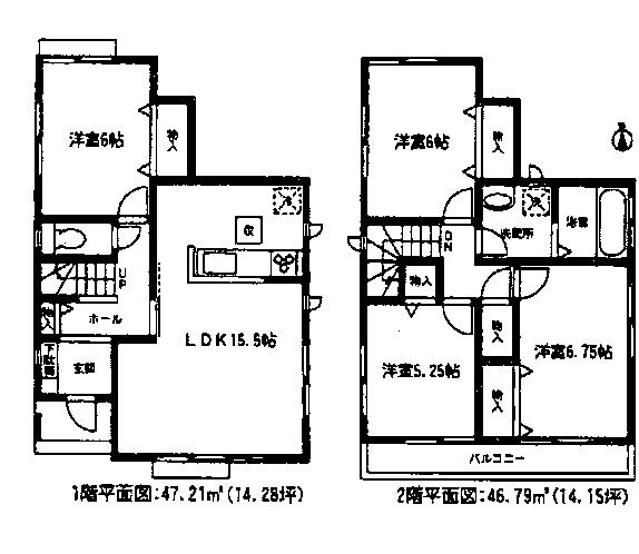 Floor plan. (Building 2), Price 22,800,000 yen, 4LDK, Land area 110.98 sq m , Building area 94 sq m