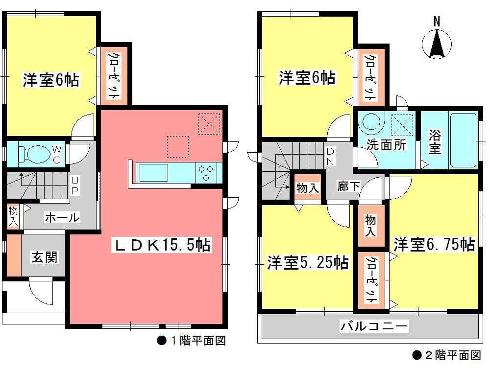 Floor plan. (Building 2), Price 21,800,000 yen, 4LDK, Land area 110.98 sq m , Building area 94 sq m