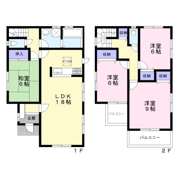 Floor plan. (Building 2), Price 34,800,000 yen, 4LDK, Land area 169.14 sq m , Building area 106 sq m