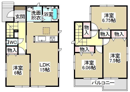 Floor plan. 23.8 million yen, 4LDK, Land area 101.88 sq m , Building area 97.32 sq m