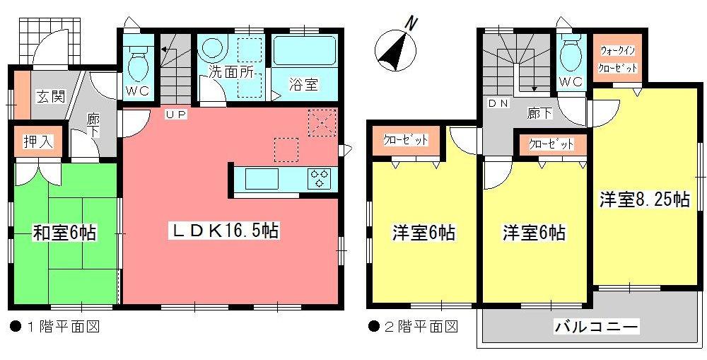 Floor plan. (1 Building), Price 34,800,000 yen, 4LDK, Land area 134.56 sq m , Building area 98.95 sq m