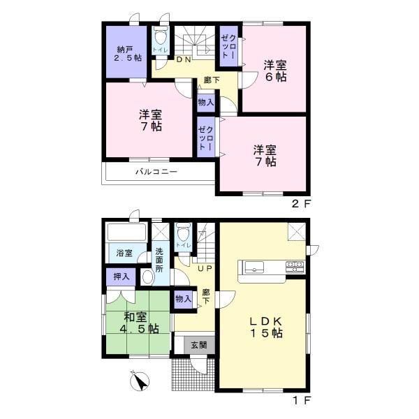 Floor plan. (Building 2), Price 25,900,000 yen, 4LDK, Land area 129.47 sq m , Building area 96.79 sq m