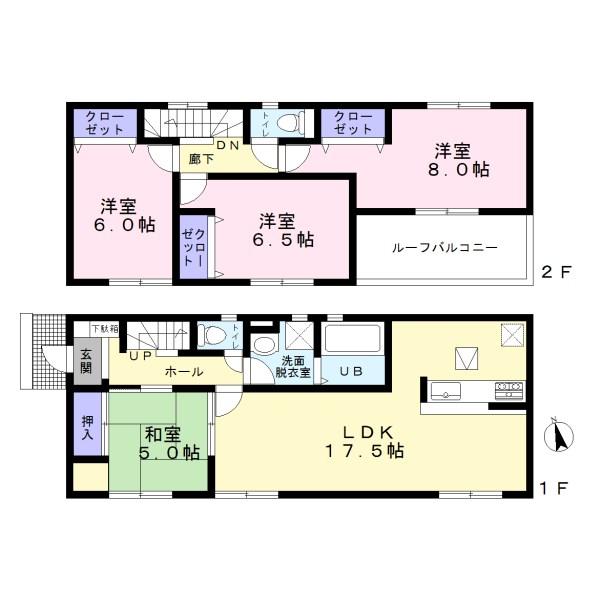 Floor plan. (Building 2), Price 26,900,000 yen, 4LDK, Land area 165.74 sq m , Building area 99.38 sq m
