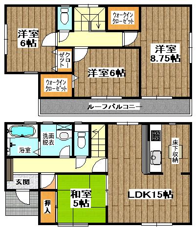 Floor plan. (1 Building), Price 34,800,000 yen, 4LDK, Land area 160.03 sq m , Building area 98.97 sq m