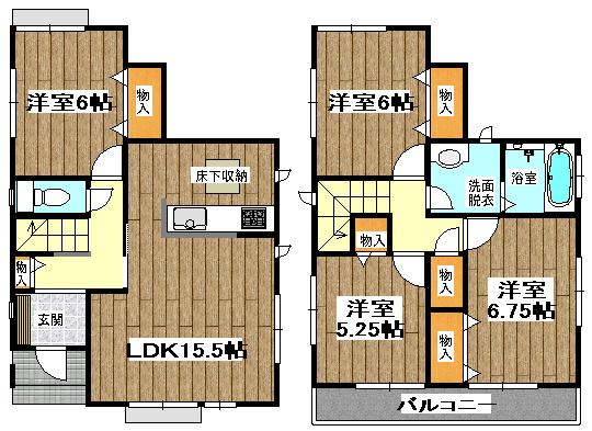 Floor plan. (Building 2), Price 22,800,000 yen, 4LDK, Land area 110.98 sq m , Building area 94 sq m