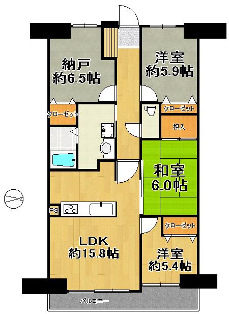 Floor plan. 4LDK, Price 14.9 million yen, Footprint 84.6 sq m , Balcony area 9.5 sq m