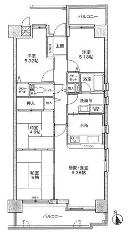 Floor plan. 4LDK, Price 9.8 million yen, Occupied area 75.87 sq m , Balcony area 10.06 sq m