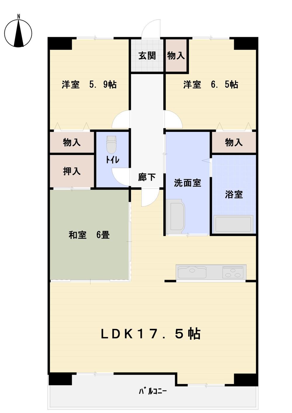 Floor plan. 3LDK, Price 13.8 million yen, Occupied area 84.67 sq m , Balcony area is 9.5 sq m easy-to-use 3LDK. This renovated property.