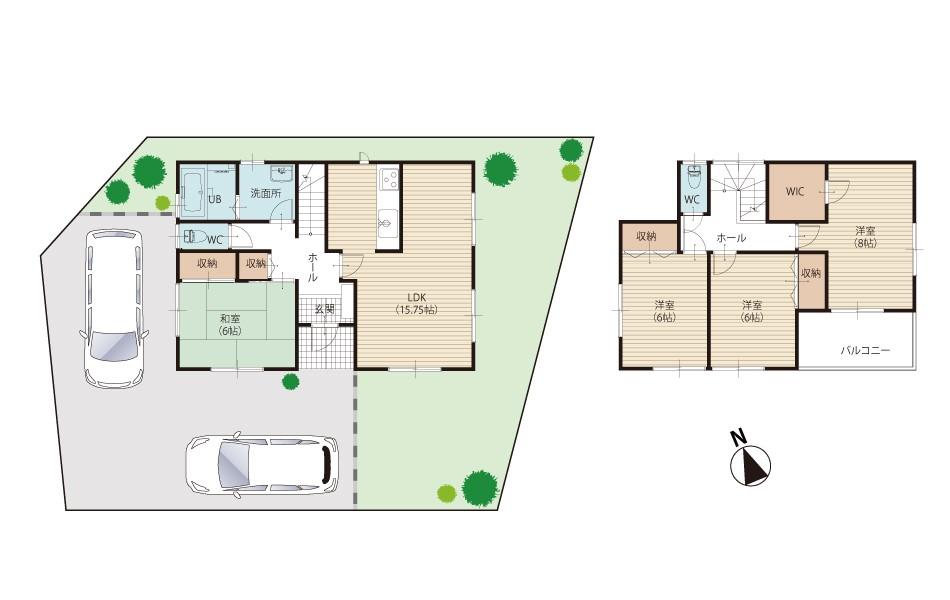 Floor plan. (Building 2), Price 28.8 million yen, 4LDK, Land area 174.86 sq m , Building area 103.51 sq m