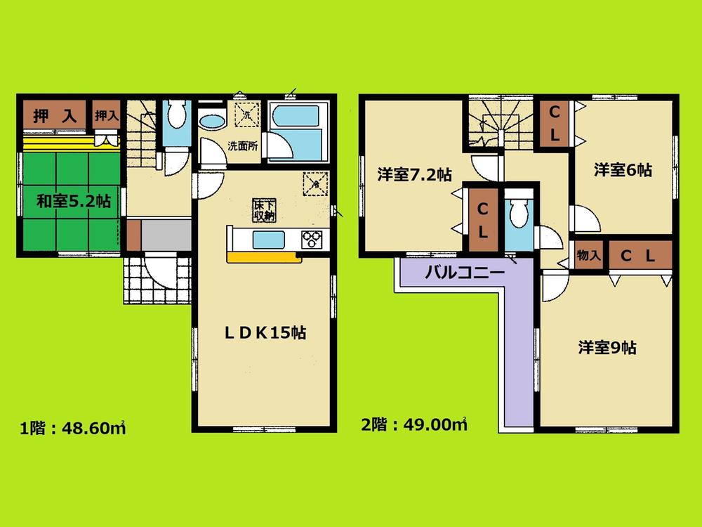 Floor plan. 22,900,000 yen, 4LDK, Land area 128.91 sq m , Building area 97.6 sq m