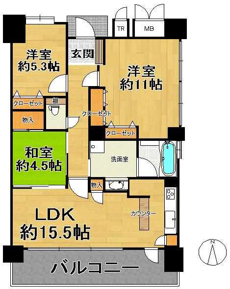 Floor plan. 3LDK, Price 24,800,000 yen, Occupied area 83.02 sq m , Balcony area 21.7 sq m