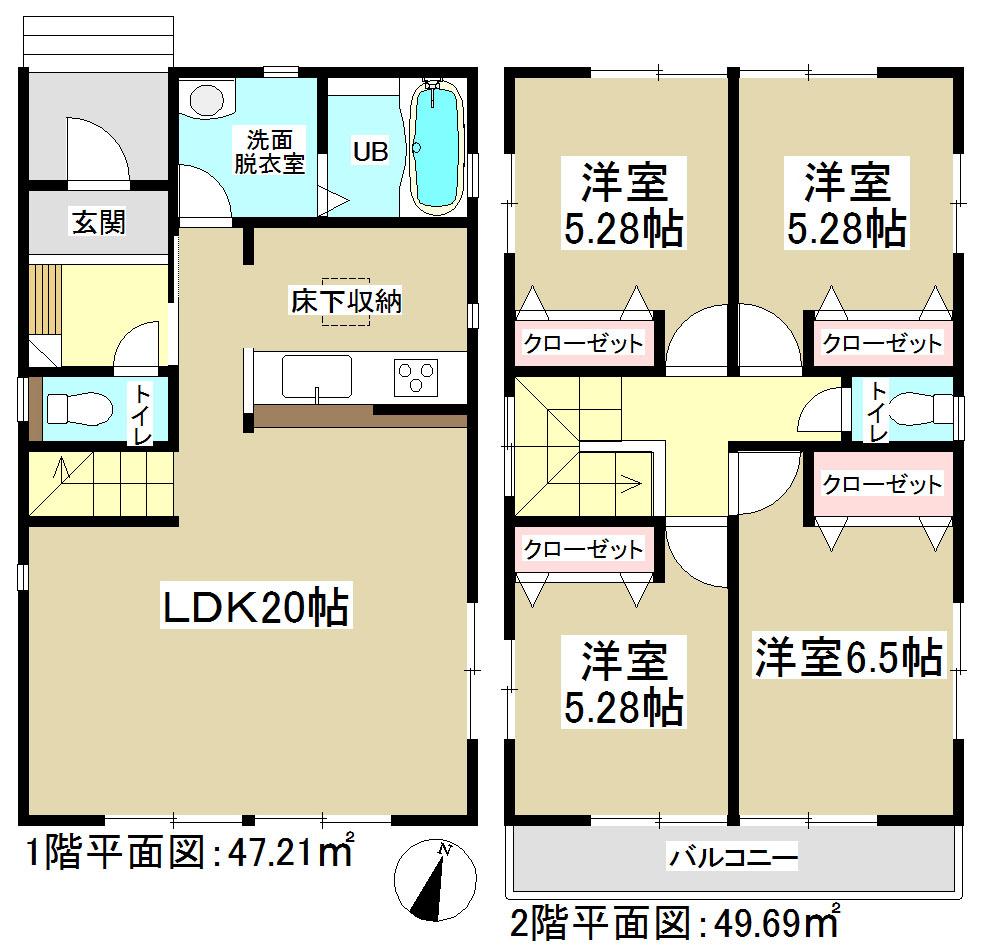 Floor plan. (1 Building), Price 23,900,000 yen, 4LDK, Land area 161.61 sq m , Building area 96.9 sq m