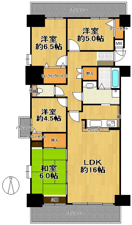 Floor plan. 4LDK, Price 14.9 million yen, Footprint 93.6 sq m , Balcony area 21.27 sq m