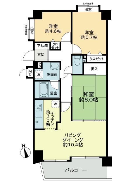 Floor plan. 3LDK, Price 10.3 million yen, Occupied area 67.25 sq m , Balcony area 8.41 sq m