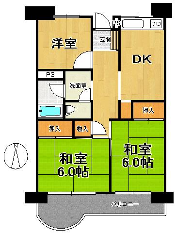 Floor plan. 3DK, Price 5.9 million yen, Occupied area 55.34 sq m , Balcony area 7.82 sq m