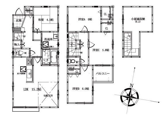 Floor plan. 29,900,000 yen, 4LDK, Land area 108.62 sq m , Building area 94.85 sq m 1 No. land plan view