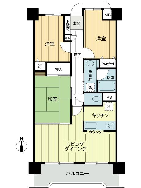 Floor plan. 3LDK, Price 8.5 million yen, Occupied area 65.65 sq m , Balcony area 9.59 sq m