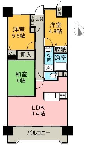 Floor plan. 3LDK, Price 10.8 million yen, Occupied area 67.54 sq m , LDK facing the balcony area 8.75 sq m south is attractive.