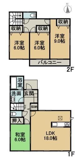 Floor plan. 24,800,000 yen, 4LDK, Land area 134.78 sq m , Is a floor plan of the building area 106 sq m 2 Building