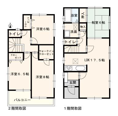Floor plan. (1 Building), Price 28,300,000 yen, 4LDK, Land area 122.47 sq m , Building area 106 sq m