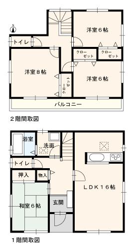 Floor plan. (Building 2), Price 26,800,000 yen, 4LDK, Land area 163.21 sq m , Building area 104.34 sq m