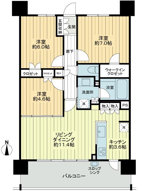 Floor plan. 3LDK, Price 25,800,000 yen, Occupied area 71.78 sq m , Balcony area 13.32 sq m