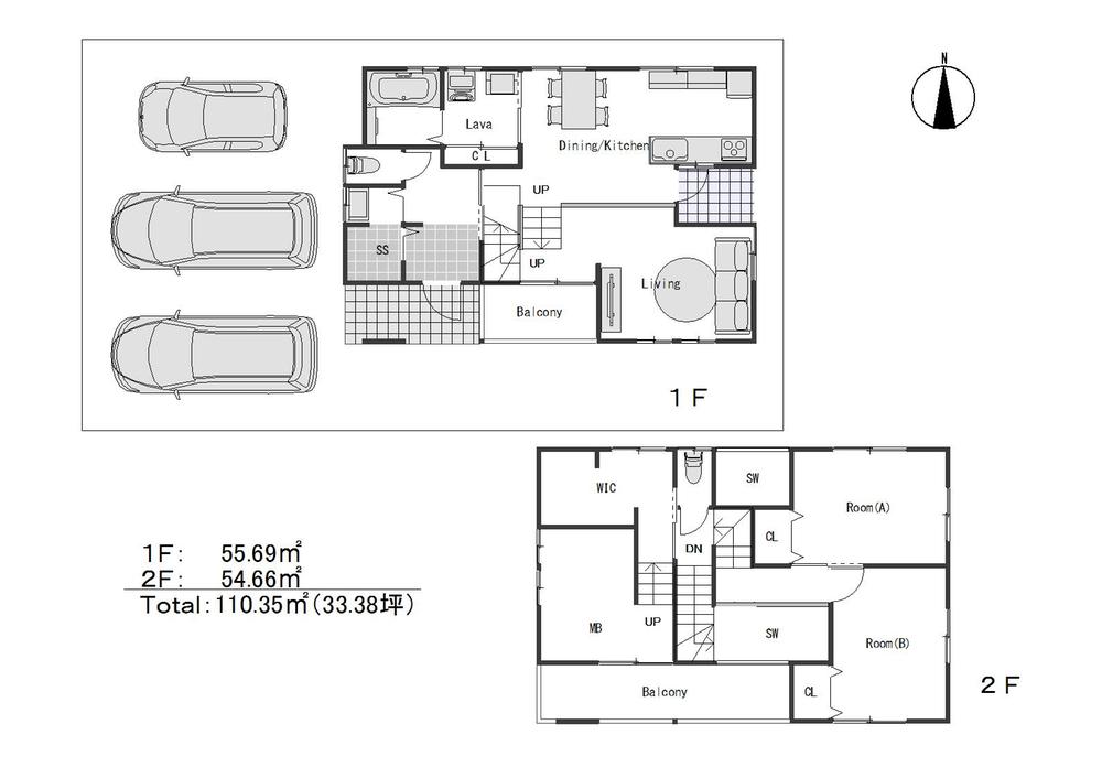 Other building plan example. Building price 17 million yen, Building area 110.35 sq m