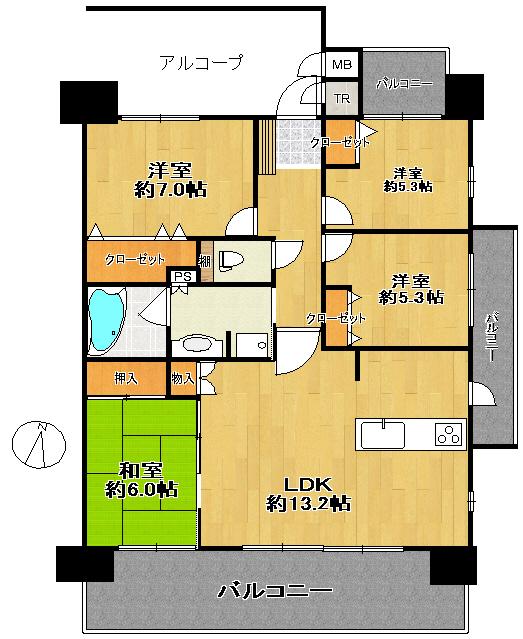 Floor plan. 4LDK, Price 18,800,000 yen, Occupied area 87.02 sq m , Balcony area 21.68 sq m