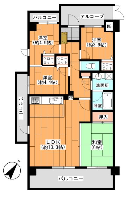 Floor plan. 4LDK, Price 14.8 million yen, Occupied area 71.12 sq m , Balcony area 16.87 sq m