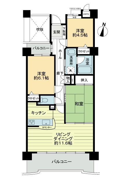 Floor plan. 3LDK, Price 18,800,000 yen, Occupied area 71.25 sq m , Balcony area 13.81 sq m floor plan