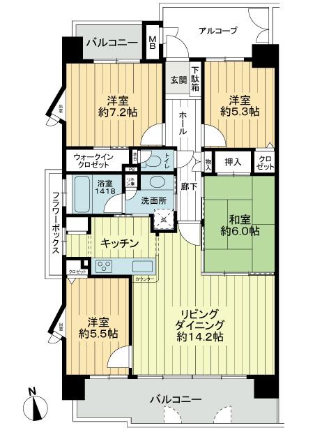 Floor plan. 4LDK, Price 18,800,000 yen, Occupied area 90.09 sq m , Balcony area 16.64 sq m