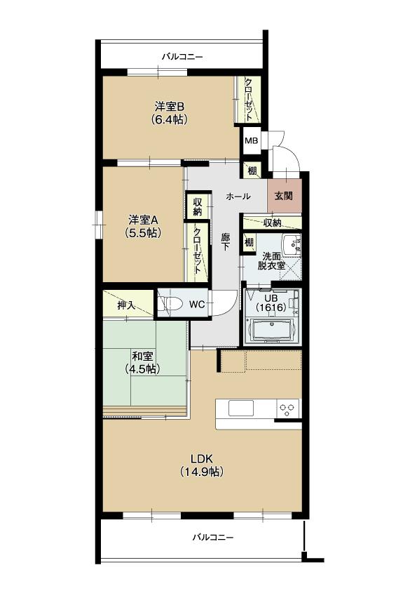 Floor plan. 3LDK, Price 14.3 million yen, Footprint 74.4 sq m , Balcony area 7.8 sq m