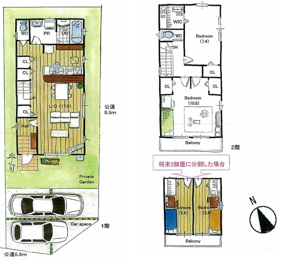 Floor plan. (1 Building), Price 33,800,000 yen, 2LDK, Land area 112.92 sq m , Building area 91.08 sq m