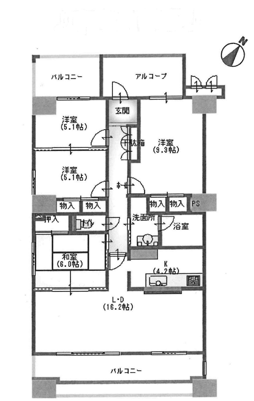 Floor plan. 4LDK, Price 24,800,000 yen, Occupied area 98.41 sq m , Balcony area 22.6 sq m