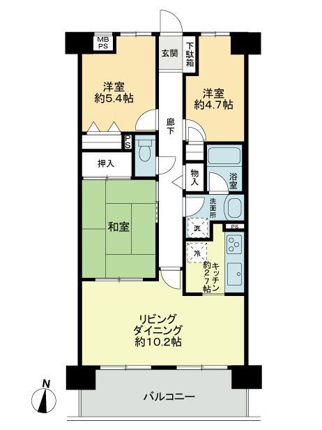 Floor plan. 3LDK, Price 13.5 million yen, Occupied area 68.44 sq m , Balcony area 10.44 sq m