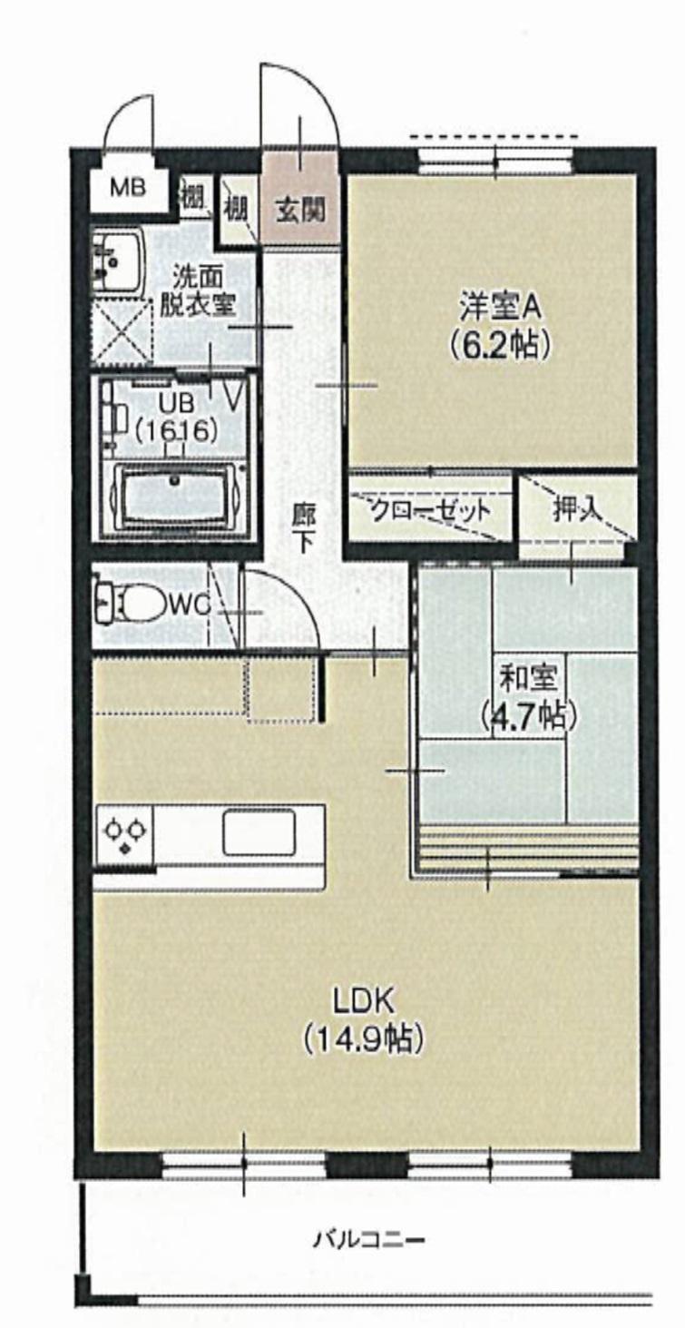 Floor plan. 2LDK, Price 13.1 million yen, Footprint 60 sq m , Balcony area 8.06 sq m