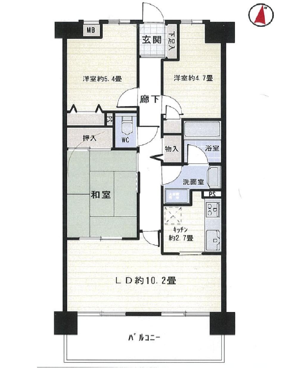 Floor plan. 3LDK, Price 12.5 million yen, Occupied area 68.44 sq m , Balcony area 10.44 sq m