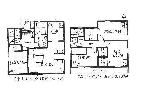 Floor plan. (6 Building), Price 32,900,000 yen, 4LDK+3S, Land area 133.05 sq m , Building area 98.96 sq m