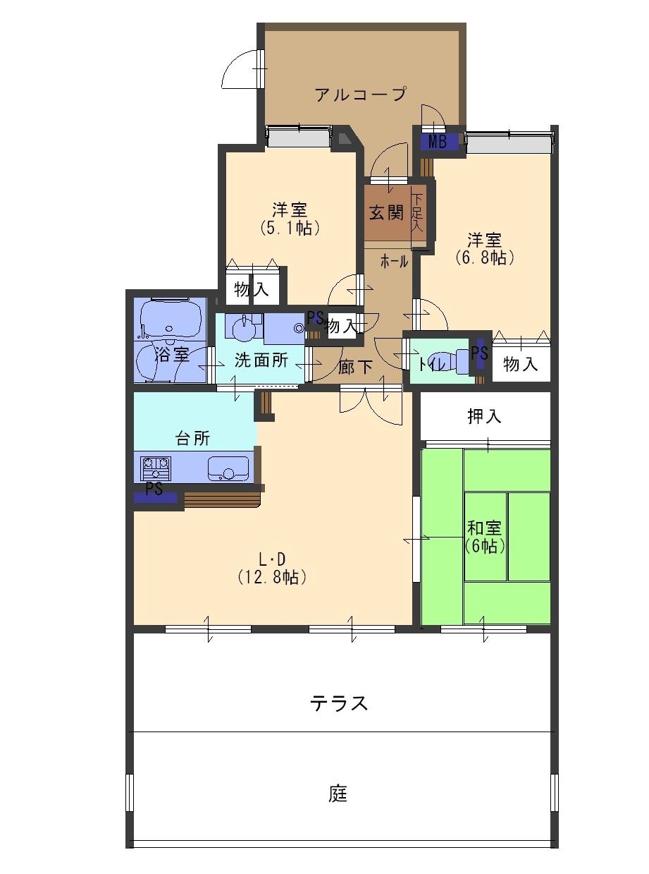 Floor plan. 3LDK, Price 13.8 million yen, Occupied area 75.03 sq m