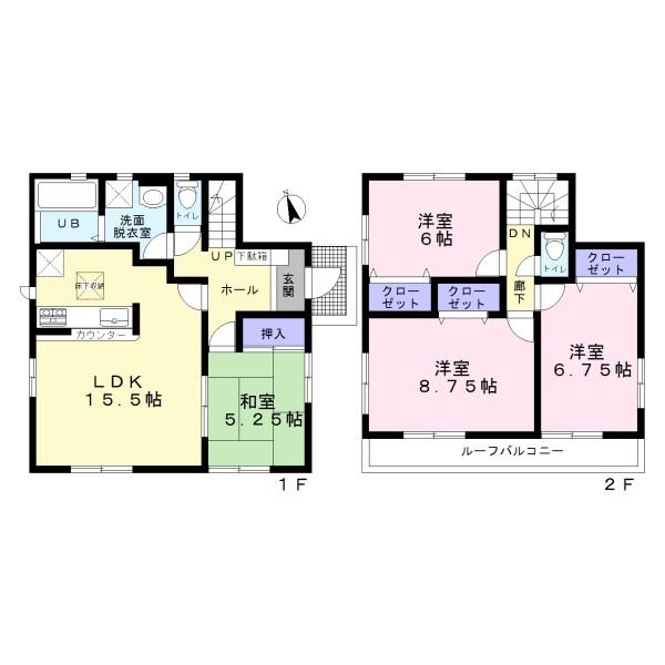 Floor plan. (Building 2), Price 36,900,000 yen, 4LDK, Land area 168.74 sq m , Building area 99.38 sq m