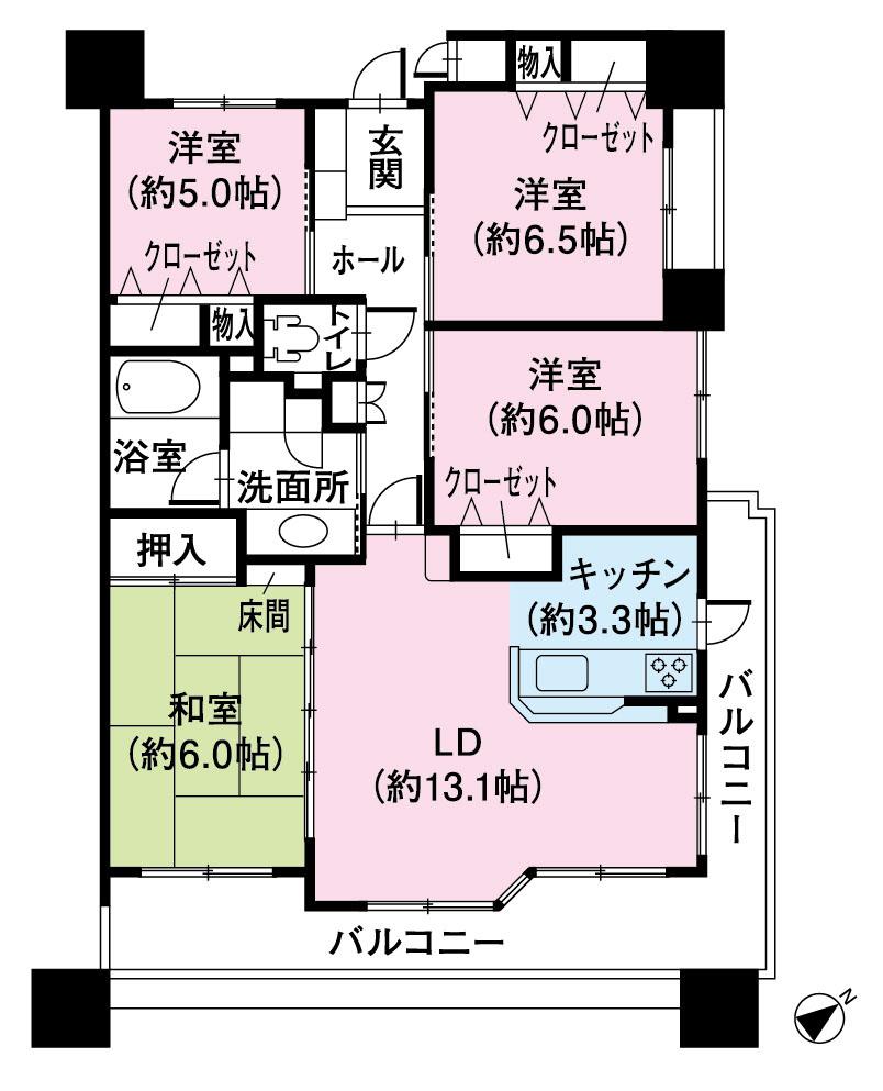 Floor plan. 4LDK, Price 26,800,000 yen, Occupied area 87.76 sq m , Balcony area 16.65 sq m
