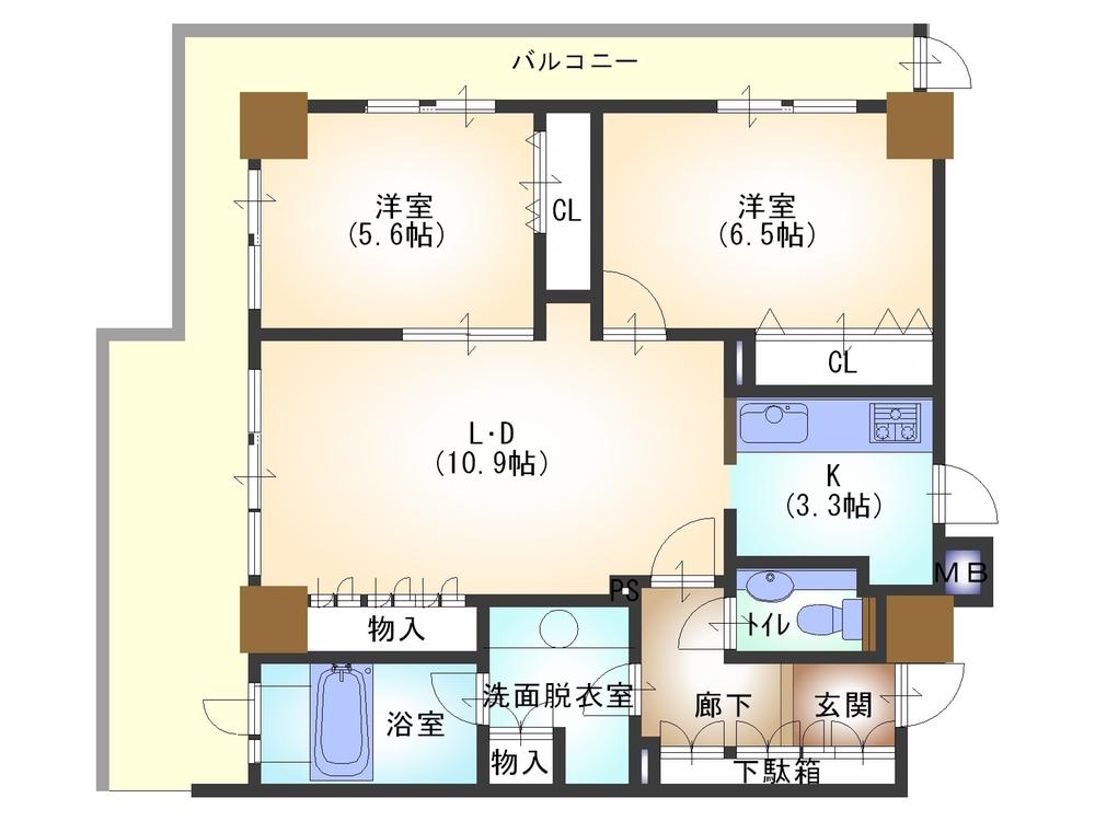 Floor plan. 2LDK, Price 16.5 million yen, Occupied area 61.36 sq m , Balcony area 21.77 sq m